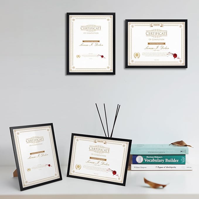WIFTREY 8.5x11 Certificate Picture Frames Sets of 10, Multi 8.5 by 11 Document Diploma Photo Frame Bulk, Wall Hanging or Tabletop Display, Black