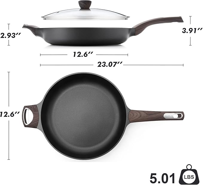 SENSARTE Ceramic Nonstick Frying Pan Skillet with Lid, 12.5 Inch Non Stick Pan Omelette Pans, Healthy Kitchen Cooking Chef's Pan, Free of Intentionally Added PFOA/PFOS, Induction Compatible, Black