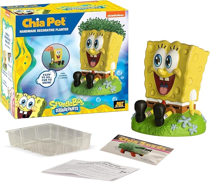 Chia Pet Spongebob with Seed Pack, Decorative Pottery Planter, Easy to Do and Fun to Grow, Novelty Gift, Perfect for Any Occasion