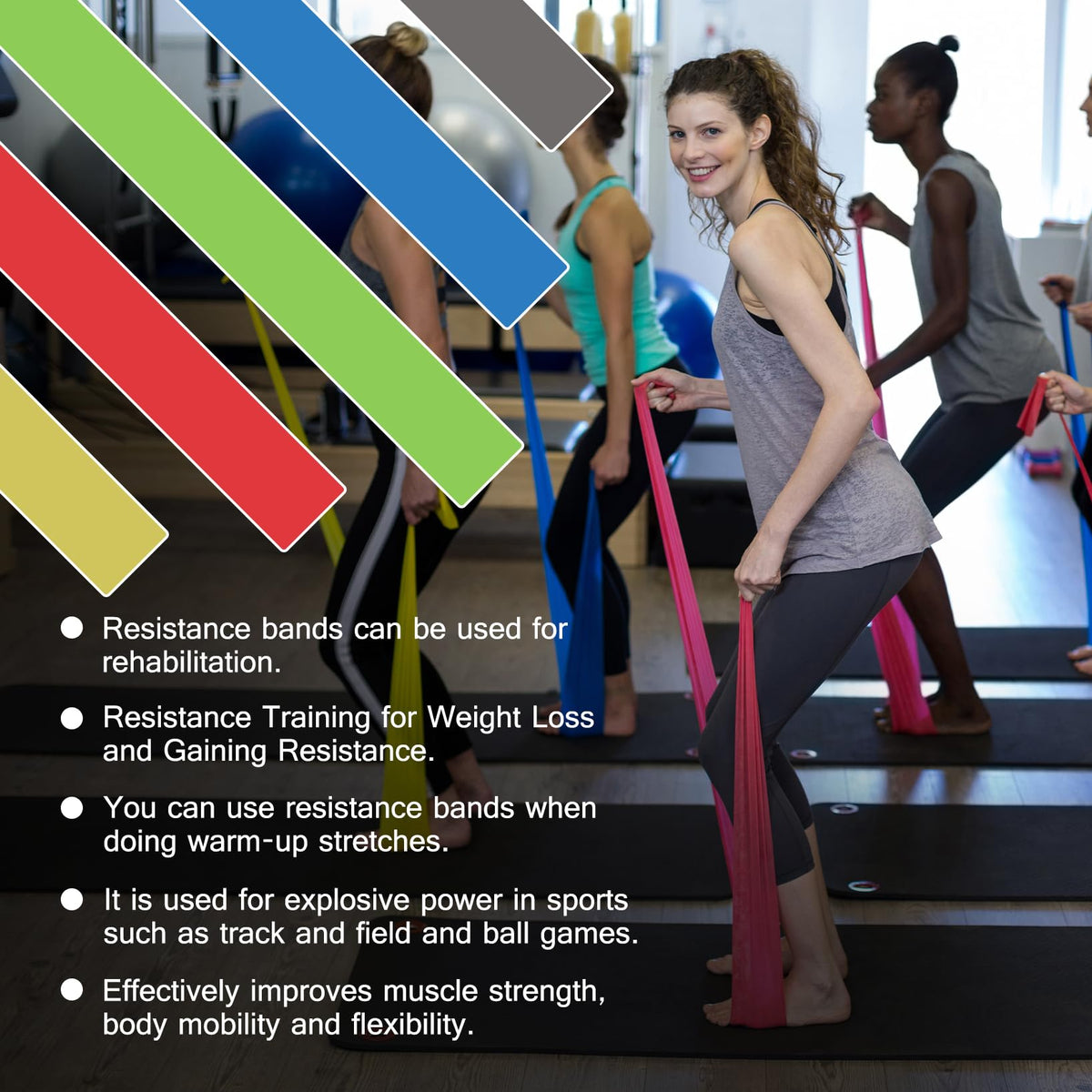 5 Pcs Professional Resistance Bands(5.9FT). Latex-Free, Elastic Band, Work Out Bands, Stretch Bands for Working Out Women or Men, Exercise Bands Set for Physical Therapy, Yoga, Pilates