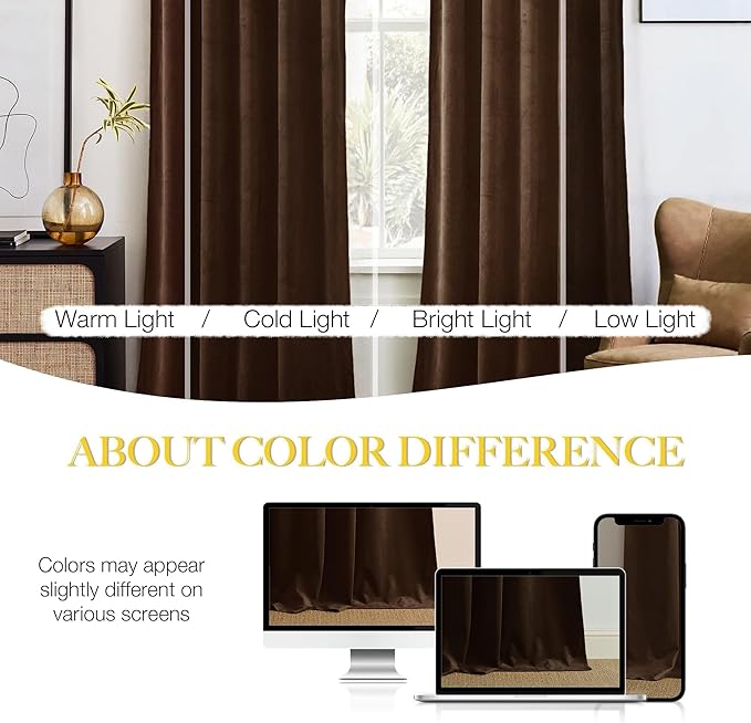 NICETOWN Brown Velvet Curtains 84 inches Length