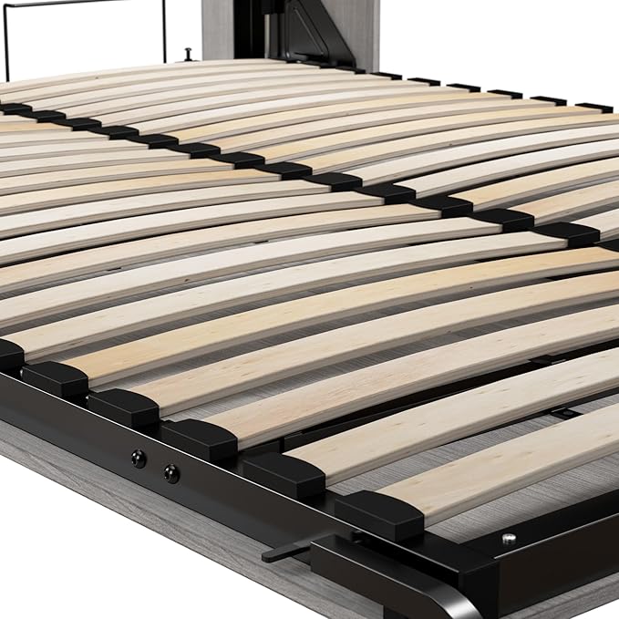 Bestar Claremont Queen Size Murphy Bed in Platinum Gray, Space-Saving Sleeping Arrangement for Multipurpose Area, Bedroom, or Guest Room