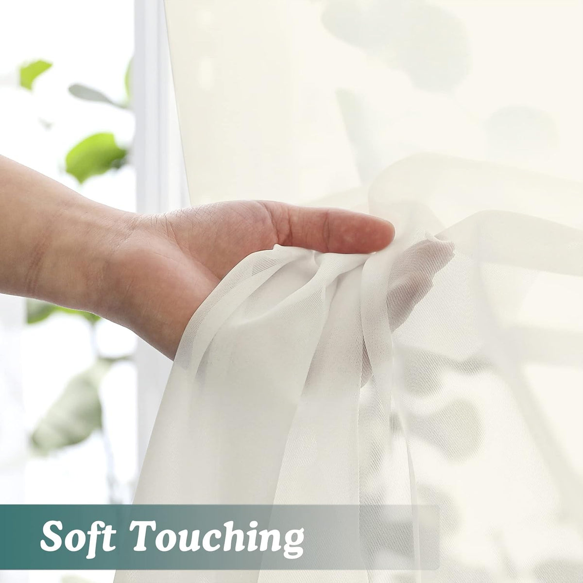 Chyhomenyc Ivory Sheer Curtains 54 Inch Length 2 Panels for Kitchen, Light Filtering Voile Rod Pocket Curtains Drapes for Living Room Bedroom Small Windows, 42Wx54L inches