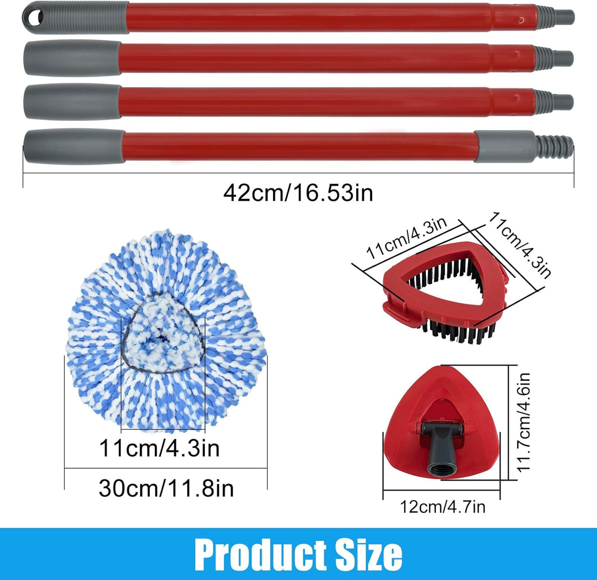 Mop Replace Head Mop Handle for O Cedar Mop, Mop Replacement for Ocedar Spin Mop Includes 2 Mop Heads Replacements 4-Section Mop Handle 1 Mop Base 1 Scrubber Mop Head for O-Cedar Spin Mop