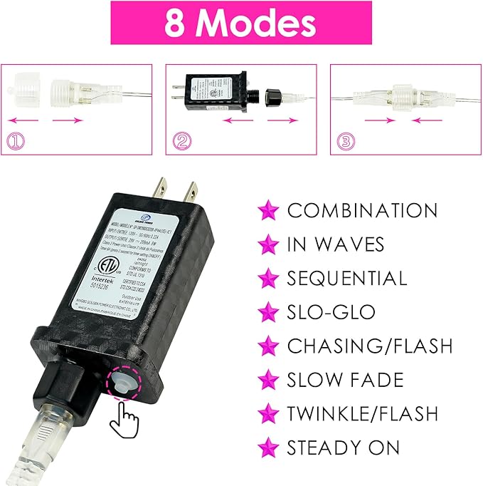 KAQ Connectable 240LED Pink String Lights Outdoor/Indoor, Extendable Plug in Twinkle Fairy Lights Waterproof with 8 Modes&Timer Function for Garden Bedroom Patio Tree Christmas Decorations