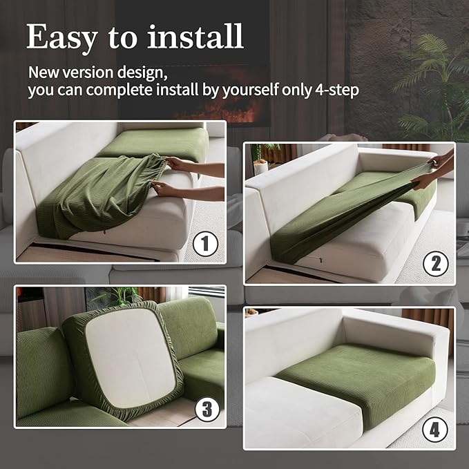 OHSIO Sectional Couch Covers, Wear Resistant Stretch Sofa Covers Washable Soft Couch Cushion Covers Anti Slip Furniture Protector Sofa Slipcovers for Pets (1 Piece Large Cover, Green)