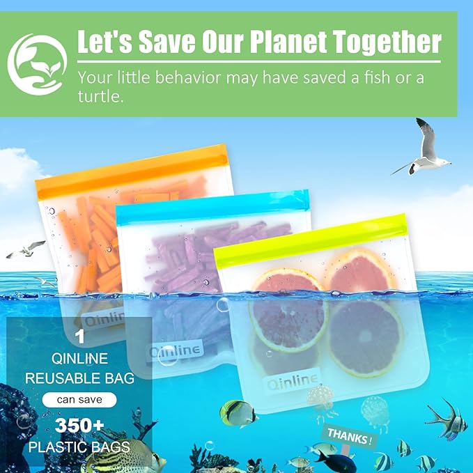 Reusable Food Storage Bags - 10 Pack Freezer Bags, Extra Thick Leakproof Lunch Bags for Salad Fruit Marinate Meats Travel - 10 Sandwich Storage Bag