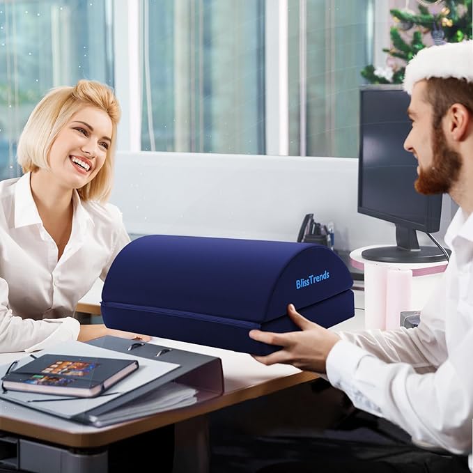 BlissTrends Foot Rest for Under Desk at Work-Versatile Foot Stool with Washable Cover-Comfortable Footrest with 2 Adjustable Heights for Car,Home and Office to Relieve Back,Lumbar,Knee Pain-Blue