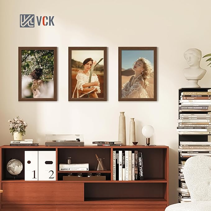 VCK 13x19 Picture Frame Set of 4 - Brown, Gallery-Quality Wood Poster Frames, 1.1-Inch Wide Border, Polished Plexiglass, Vertical or Horizontal Wall Display for Photo/Art/Prints, Brown