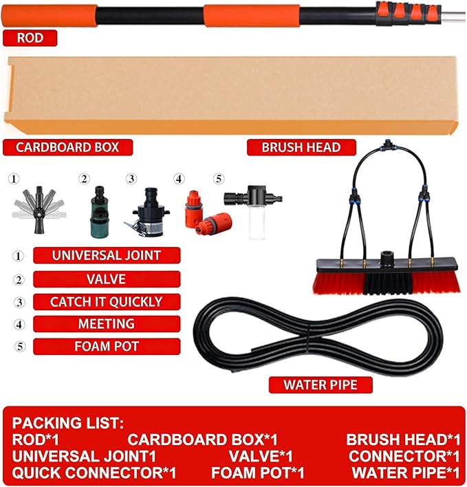 Telescopic Cleaning Brush, Multi-Purpose Water Spray Brush, Solar Panel Cleaning Equipment, Telescopic Hydrocleaner, 3.6m-10.8m, Roof Cleaning Tools Window Cleaner Kit(24FT/7.2M)