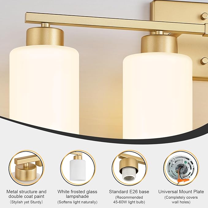 FonmYim Gold Bathroom Light Fixtures, 4-Light Modern Vanity Light Over Mirror