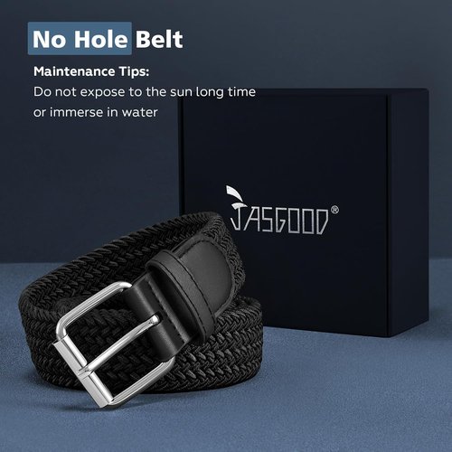 JASGOOD Braided Stretch Belt for Men Golf Casual Fabric Elastic Woven Belt 1 3/8" Adjustable Work