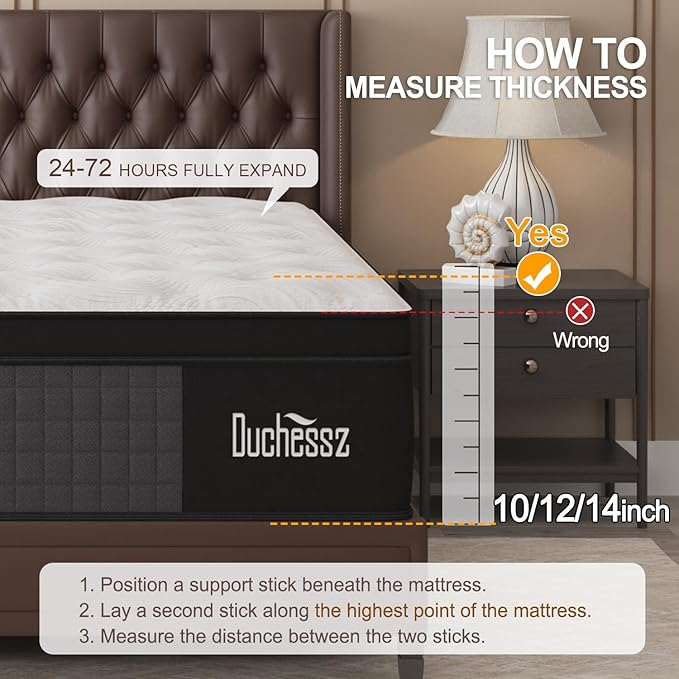Full Mattress, 14 Inch Hybrid Mattresses Eurotop with Gel Memory Foam,Motion Isolation Individually Wrapped Pocket Coils Breathable Comfort Soft Pressure Relief 100 Night Trial