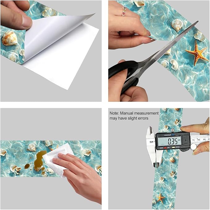 HOMETITUTE Wallpaper Border Peel and Stick Wall Border Coastal Shell Water