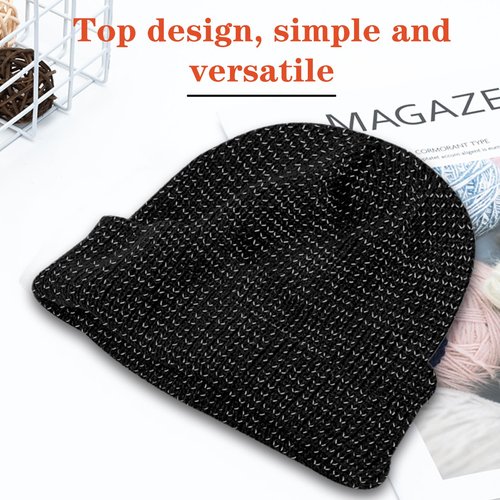 Thin Fisherman Beanie Hat for Men Women Fall Winter,Reflective Running Hat,Reflective Fisherman Beaniefor Women Men(US, Alpha, One Size, Large, Black)