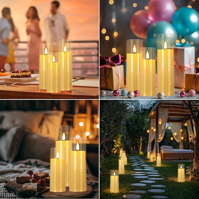 Flickering Flameless Candles Battery Operated with Remote and 2/4/6/8 H Timer Plexiglass Led Pillar Candles with Realistic Moving Wick Candles for Home Decor Pack of 48(D2.2"xH 5"6"7")(Ivory)
