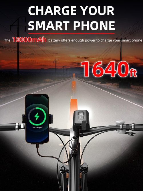 10000mAh Bike Lights for Night Riding - Mental Bike Light Set 5LED Light USB Rechargeable Front and Back Headlights & Taillights for Night Riding - 20000 Lumen, Easy Install, IPX6 Waterproof - Black