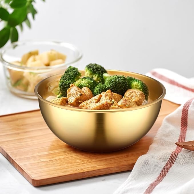 Nuogo 10 Pcs Stainless Steel Mixing Bowls Decorative Esthetician Bowls for Wedding Party Baking Prepping Serving Facial Food Salad Fruit Snack Soup Cereal(4.7 Inch,Gold)