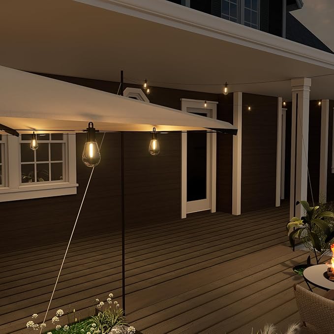Outdoor String Lights 50 ft, LED Patio Lights with 16(15+1 Spare S14 Shatterproof Bulbs, IP65 Waterproof, Outside Hanging Light for Cafe Bistro Backyard