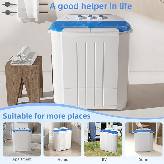 VCJ Portable Washing Machine, Twin Tub Washing Machine Laundry Compact Washer spinner Combo with 14lbs capacity, 9Lbs Washer and 5Lbs Spinner dryer for Apartments RVs and Dorms