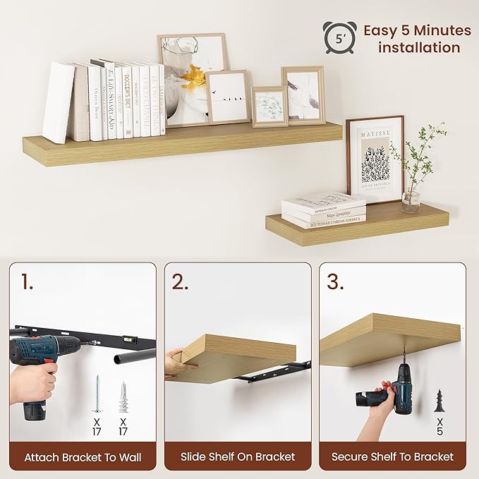 Vivelove 12 Inch Deep Floating Shelves 30 inch Long, 2 Inch Thick Wall Shelves