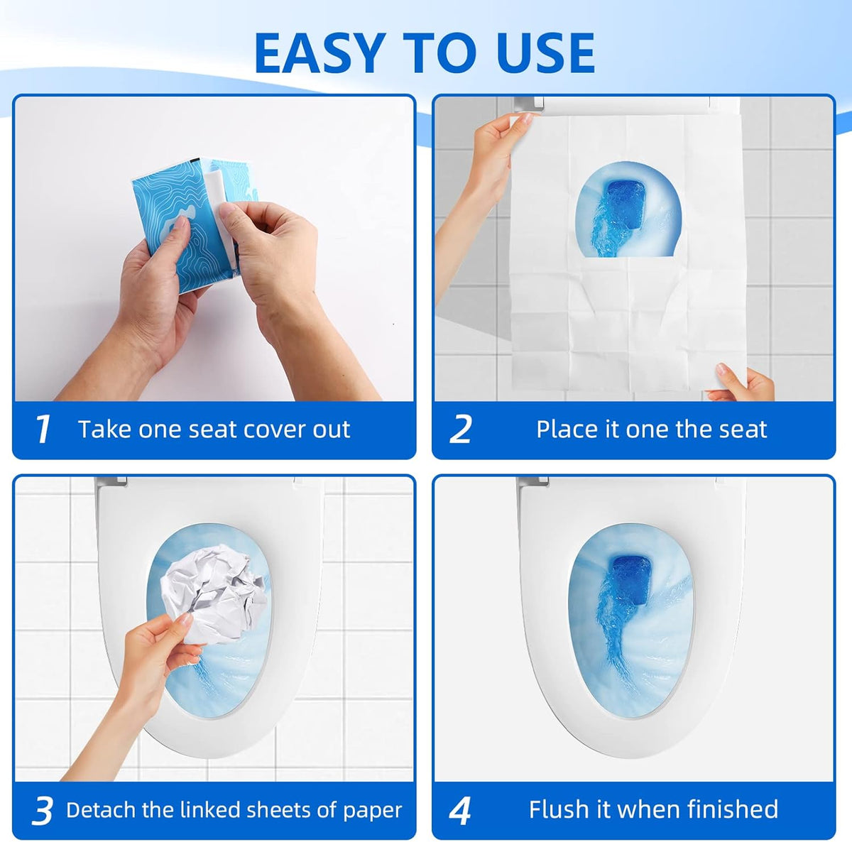 TenFans Flushable Water-Soluble Toilet Seat Covers (120 Pack) - Disposable Toilet Paper Liners for Kids Potty Training, Adults & Travelers - Public Restroom & Camping Essentials