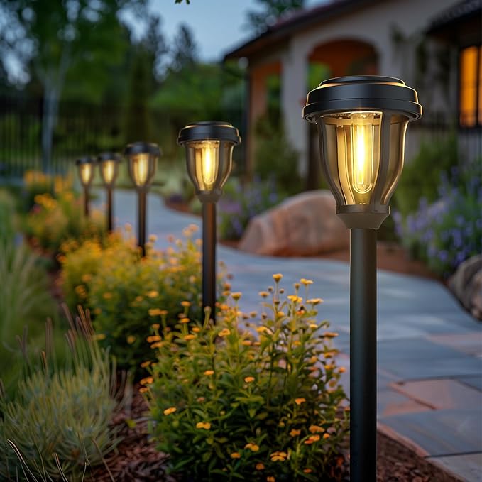 DERAYSION 12 Pack Solar Lights Outdoor, Solar Pathway Lights Auto On/Off Waterproof Garden Landscape Lighting for Path, Yard, Walkway, Driveway Decor