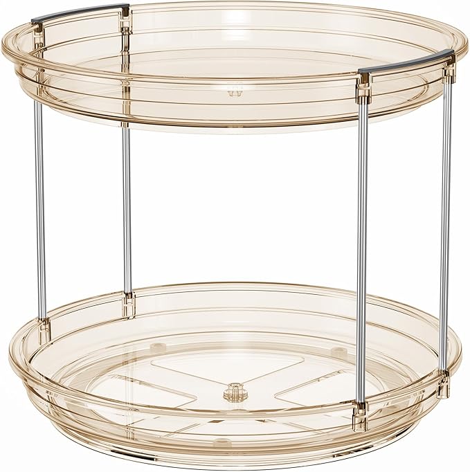 LAMU 2 Pack 2 Tier Lazy Susan Turntable Organizer 10.6'' Rotating Spice Rack Organization for Cabinet, Kitchen, Pantry, Countertop, Bathroom, Vanity, Medicine Cabinet Organizer, Amber