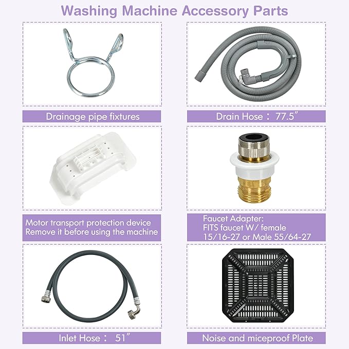 COSTWAY Portable Washing Machine, 8 Lbs Capacity, Built-in Drain Pump, Compact Laundry Washer with 6 Programs, 6 Water Levels, Child Lock, Full-Automatic washer for RV, Dorm, Apartment, Purple
