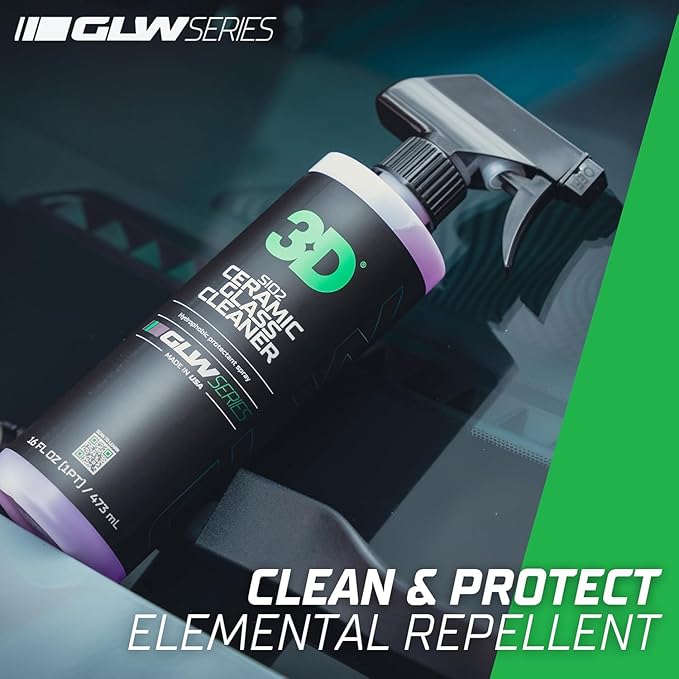 3D SiO2 Ceramic Glass Cleaner, GLW Series | Water & Rain Repellent | All-Weather Protective Ceramic Glass Cleaner | Safe for Tinted, Non-Tinted Windows & Mirrors | DIY Car Detailing | 16 oz