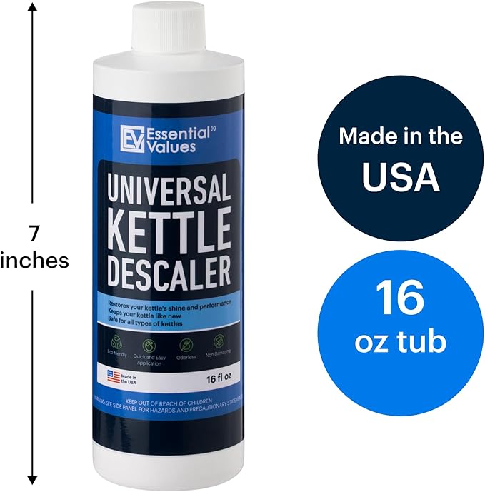 Essential Values Universal Descaler - Espresso Descaling Solution - Coffee Machine Cleaner - Critic Acid Tea Kettle, Urn, Water Distiller Cleaner