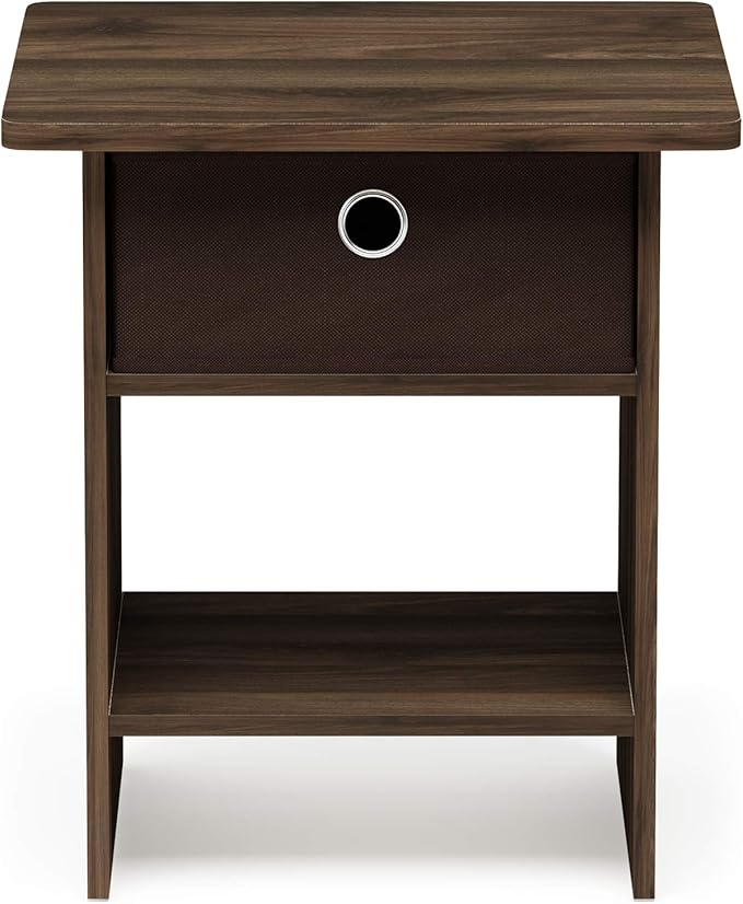 Furinno Dario End Table / Side Table / Night Stand / Bedside Table with Bin Drawer, 1-Pack, Columbia Walnut/Dark Brown