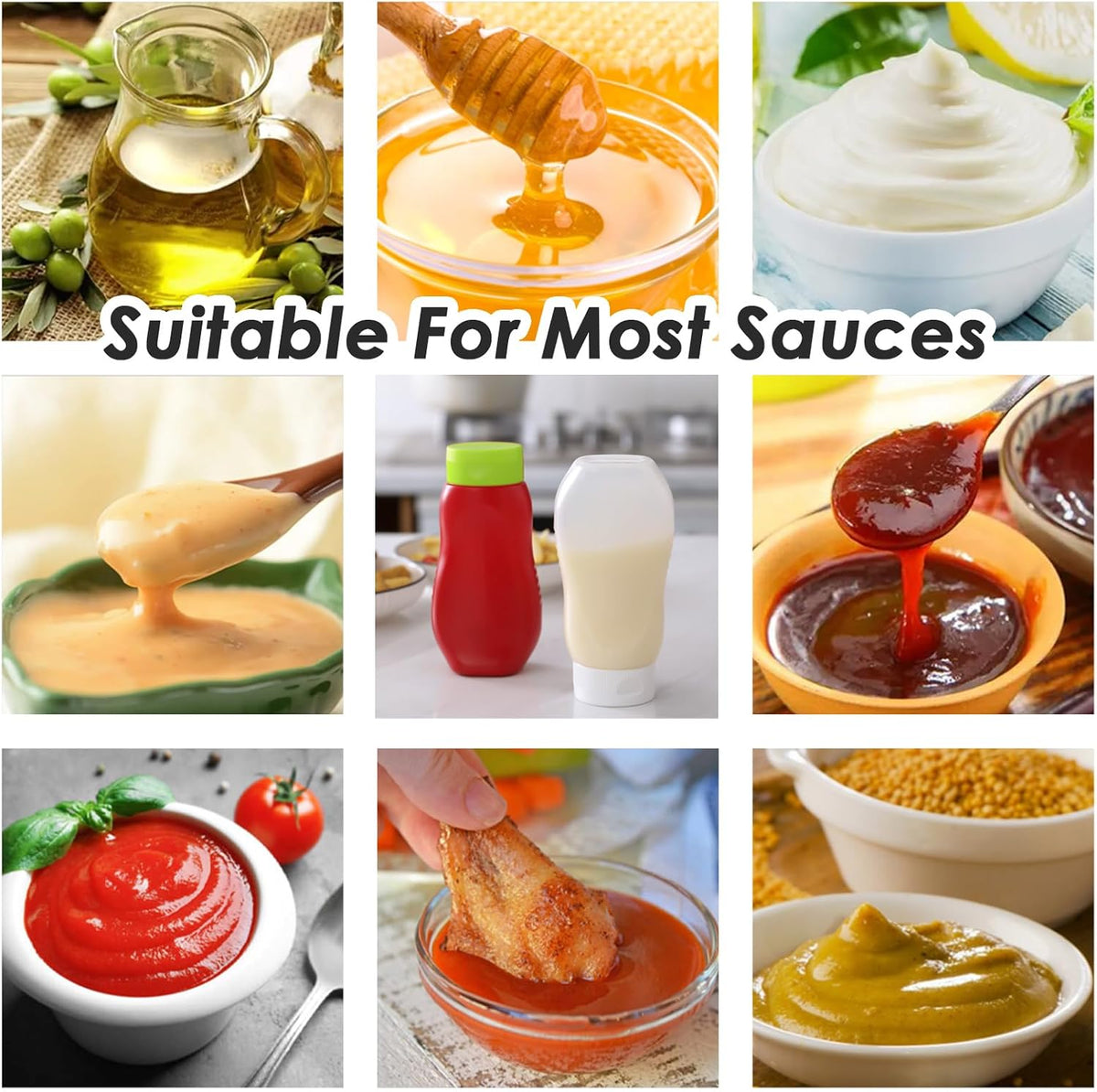 Condiment Squeeze Bottles for Ketchup Hot Sauce Liquids Oil with Caps for Condensed Milk and Mustard Salad Dressing Dispenser Clear Plastic Bottles Dressing Container LD PE 18 oz 4 Pcs