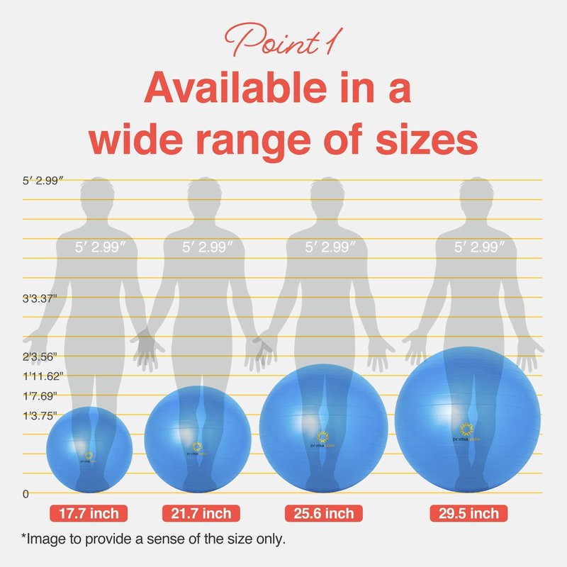 Primasole 65cm Anti-Burst Yoga Ball for Pilates, Core Strength, Pregnancy & Office Chair - Stability Ball for Home & Gym Workout (25.6 Inch, Blue)