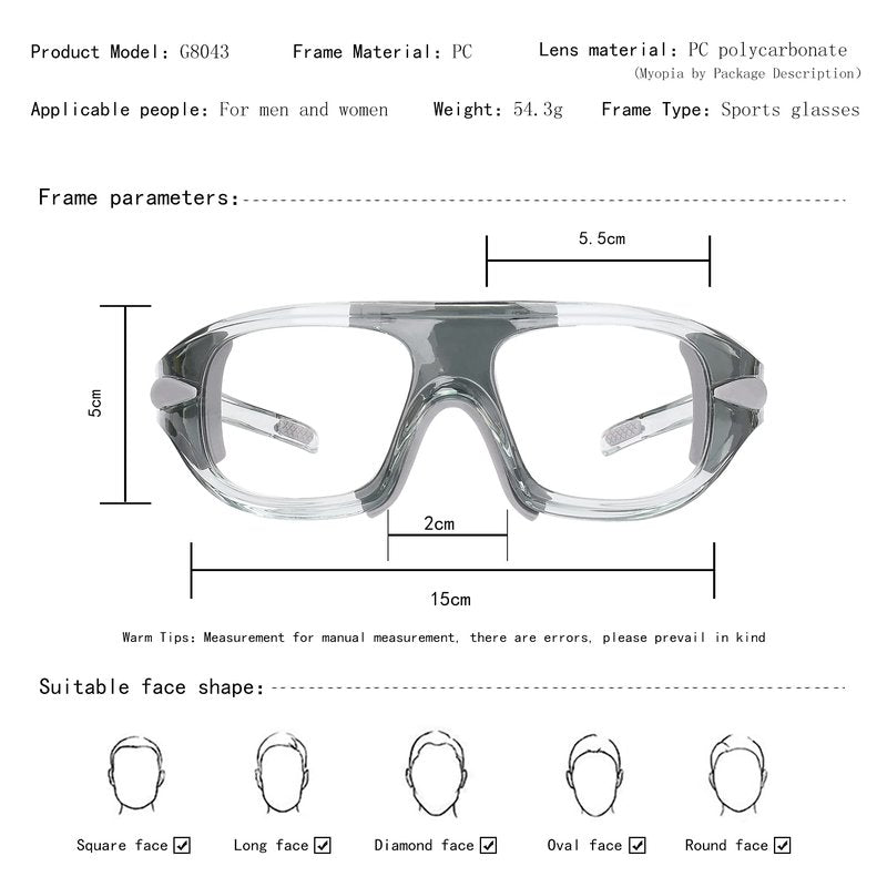 SooGree Sports Glasses, Basketball Football Soccer Racketball Goggles for Men & Women, Anti-Fog Safety Protective Eyewear (Grey frame Grey pads
