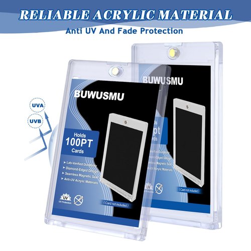50 Pcs 100 Pt Acrylic Magnetic Card Holders One Touch Card Holder Clear Card Protectors Hard Plastic Magnetic Card Case for Sports Baseball Trading Card Storing Displaying(2.5 x 3.54 Inch)