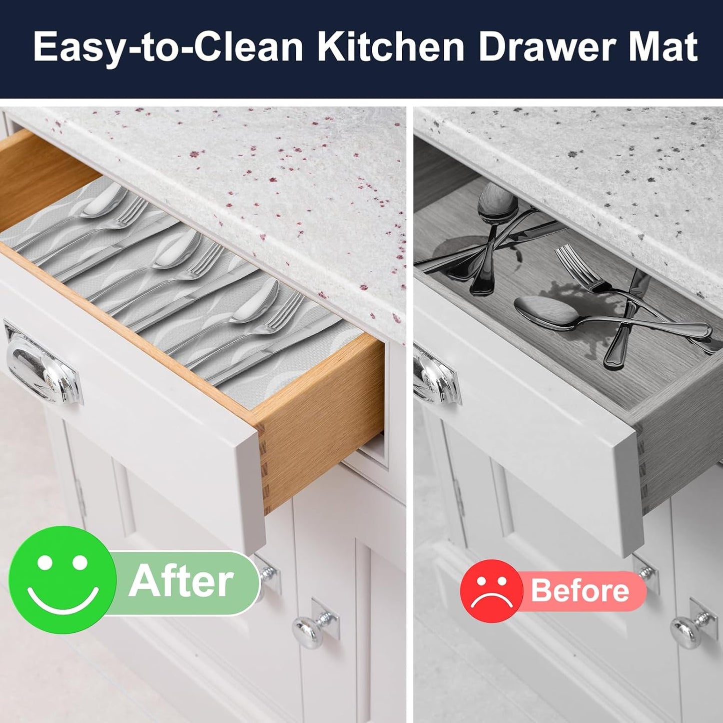 Shelf Liner, Waterproof Refragerator Liner, Drawer Liners for Kitchen Cabinet, Bathroom Sink Mat No Slip Cupboard Mats Non Adhesive Fridge Liner EVA Place Mats Roll - Clear Wave 17.5"×118"