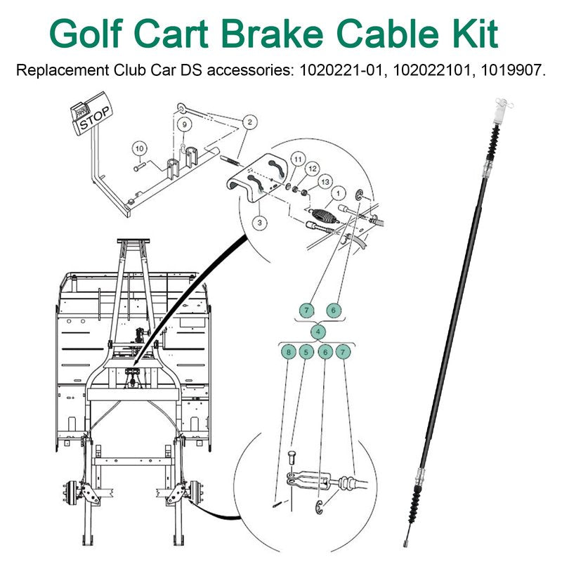 RO6G Replacement Club Car Ds Brake Cable 102022101 1020221-01 1019907 for 2000-Up Club Car Golf Cart Cable Stainless Steel Core Driver & Passenger Side Cables