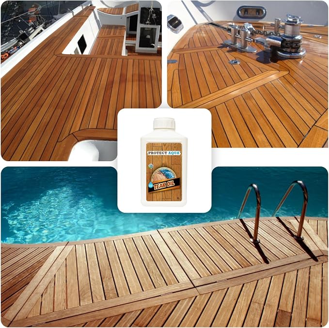 Protect Aqua Teak Oil for Outdoor Furniture & Indoor Furniture– 32 oz (1Lt) Teak Oil Sealer, Restores & Protects Wood, Furniture, Decks, Boats, Patio, Shower Benches– Transparent Natural Finish