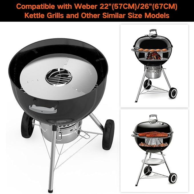 onlyfire Charcoal Basket, BBQ Whirlpool Stainless Steel Ash Basket with Water Reservoirs Charcoal Heat Controller Charcoal Grill Cone for 22”/26” Weber Kettle Charcoal Grills