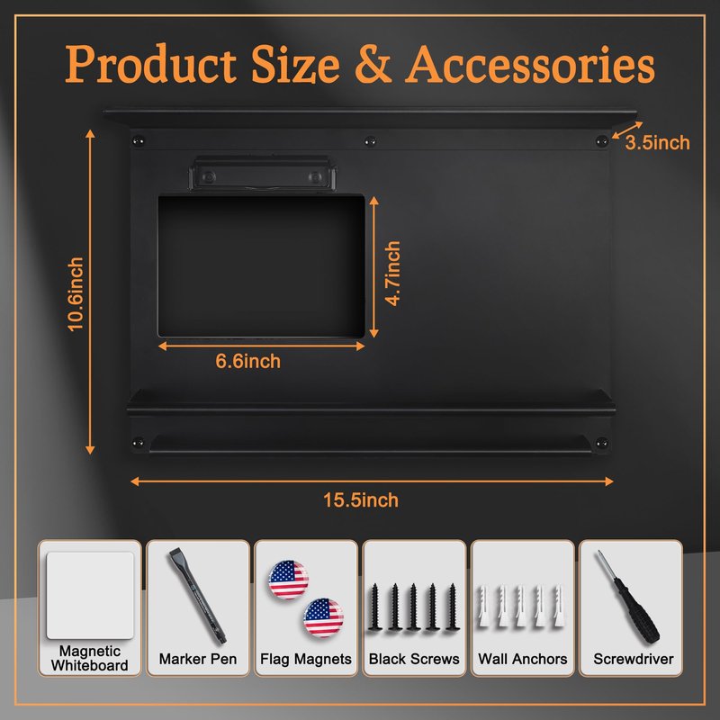 KWYADLUO Running Medal Hanger Display with Trophy Shelf, Race Bib Holder and Whiteboard, 2-Bar Medal Holder for 50+ Medals with Flag Magnets, Marker, Wall Mounted, Black