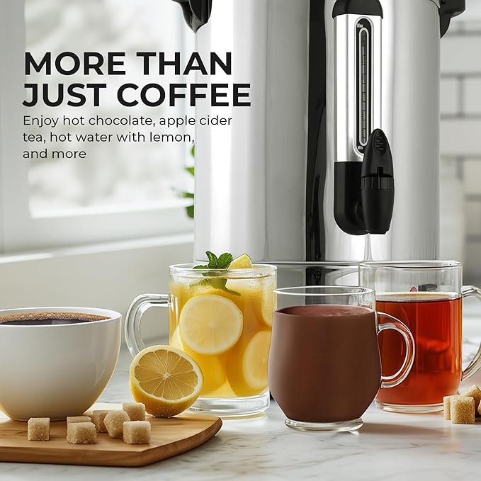 Zulay Commercial Coffee Maker Machine Urn - Large Percolator Pot Dispenser With Double-Wall Stainless Steel, Quick Brew, Stays Hot - Also for Water, Tea, Beverage at Events & Catering - 50 Cup Silver