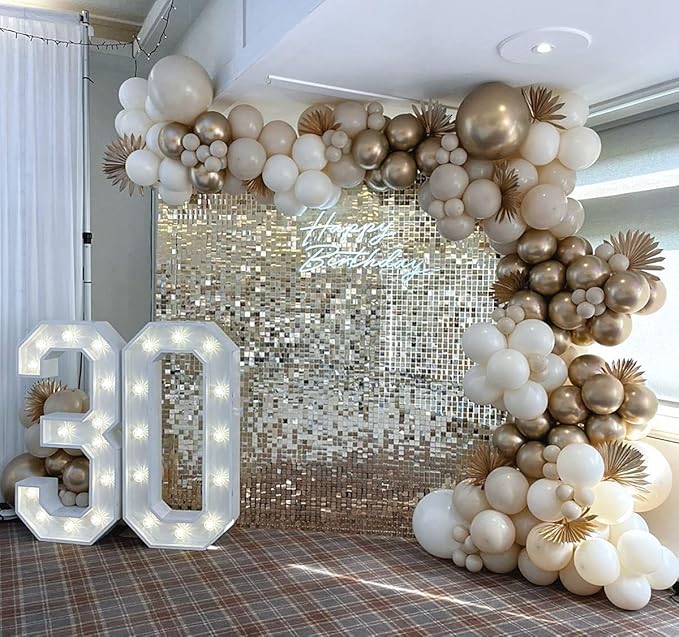 COKAOBE Light Gold Shimmer Wall Backdrop 24PCS Gold Sequins Backdrop Decoration