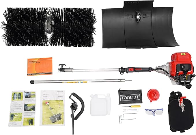 52cc 2 Stroke Gas Handheld Sweeper, 2.3HP Engine Power Snow Sweeping Broom Driveway Turf Lawns Artificial Grass Power Brush, Lawn Sweeper Cleaner Tools