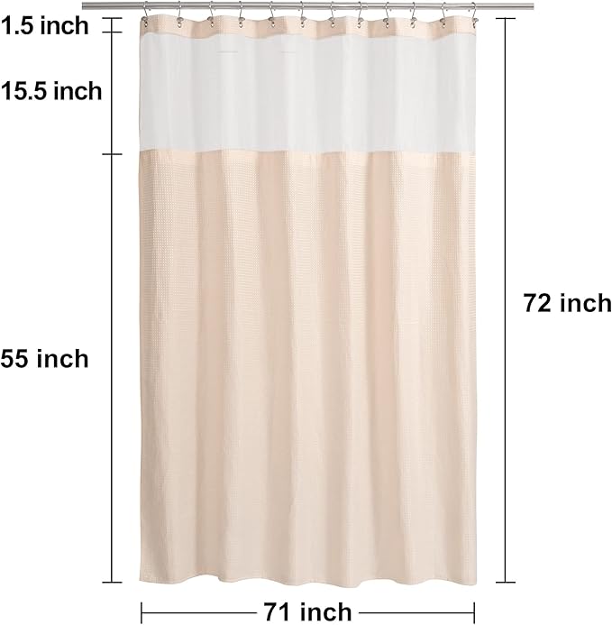 N&Y HOME Waffle Weave Pink Shower Curtain with Snap-in Fabric Liner & 12 Metal Hooks Set - Hotel Style, Waterproof & Washable, Heavyweight Fabric & Mesh Top Window - 71x72, Rosewater Pink