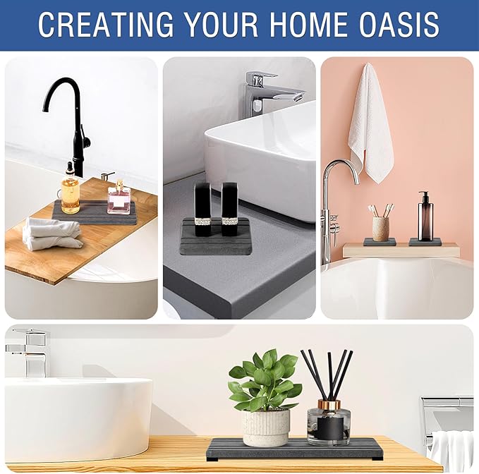 3PCS Water Absorbing Stone Tray, DryingNeat Diatomite Stone Sink Tray, Instant Dry Sink Coasters, Kitchen Sponge Hand Soap Holder, Countertop Fast Drying Counter Trays,8 * 4inch and 4 * 4inch