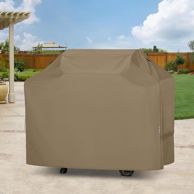 Unicook 65 Inch Grill Cover, Heavy Duty Waterproof Gas Grill Cover for Outdoor, Fade Resistant Barbecue Protector with Sealed Seam, Fits Weber Char-Broil Nexgrill BBQs up to 63" Wide, Neutral Taupe