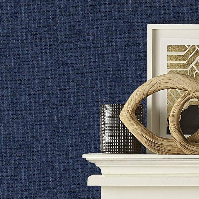RoomMates RMK11698RL Navy Faux Grasscloth Weave Non-Textured Peel and Stick