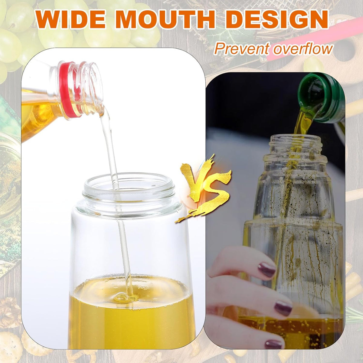 2-in-1 Glass Oil Dispenser & Sprayer - 16oz/470ml Leakproof Bottle for Cooking, Air Fryer, BBQ, Baking, Salad (Transparent Black 2PCS)