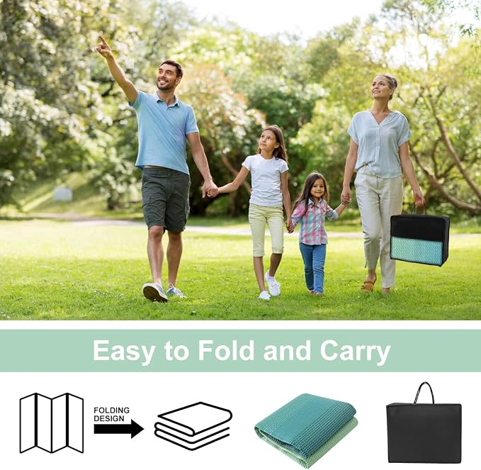 Anidaroel 8x10ft Ombre Outdoor Rug for Patios Clearance, Waterproof Camping Rug for Outside RV, Reversible Plastic Straw Outside Rugs, Large Outdoor Area Rug for Camper, Picnic(Blue&Green,8'x10')
